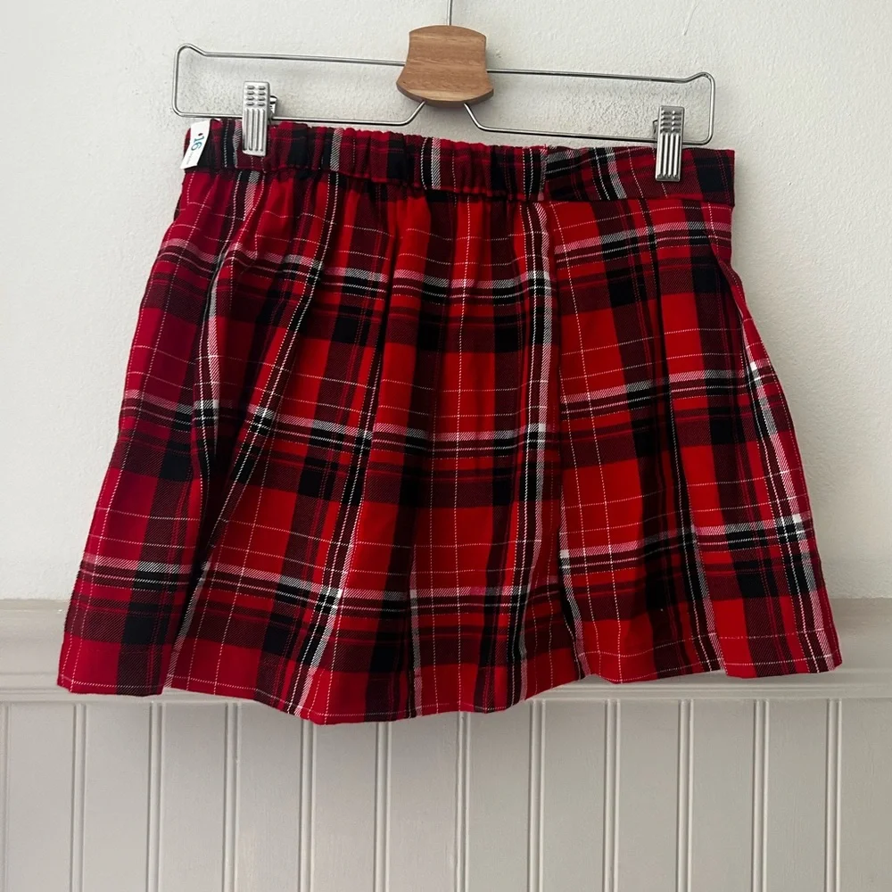 ⭐️ NEW Justice Girls 16 Red Black Plaid Skort with Belt Accent